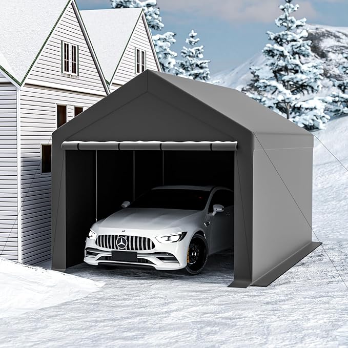 10x20 Carport, Heavy Duty Carports with Removable Sidewalls, Waterproof and UV-Resistant Portable Outdoor Garage Shelter for All Season (Gray)