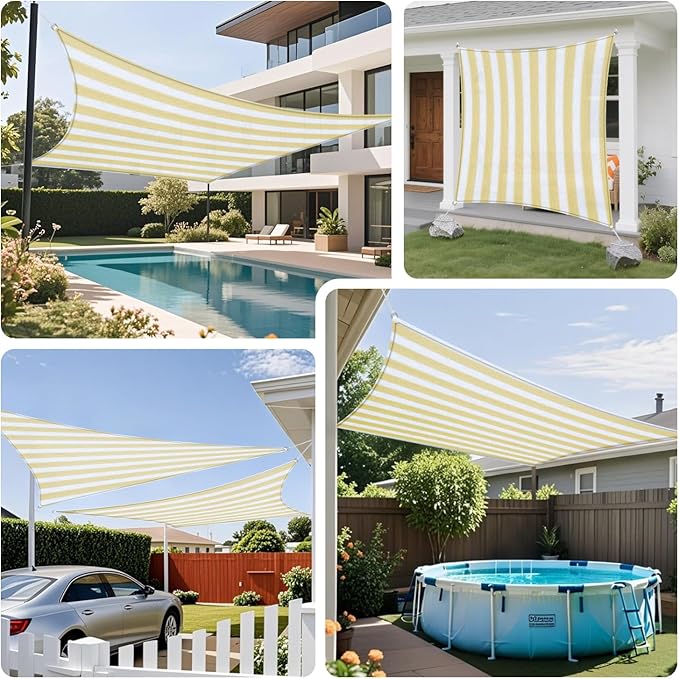 Sun Shade Sail 23'x24' Rectangle Shade Cloth for Garden, Permeable Shade Canopy Outdoor Patio Covers for Pergola Backyard Deck Outside Activity, Beige White Stripe