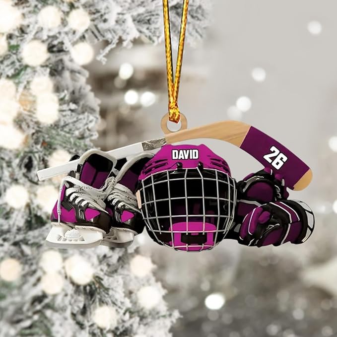 Custom Hockey Christmas Ornament 2025, Personalized Ice Hockey Skates Helmet and Stick Ornaments, Custom Name and Number, Sport Lovers Gifts, Christmas Tree Decoration 1