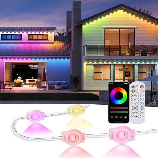 Permanent Outdoor Lights, RGB Eave Lights with App Control Remote, IP67 Waterproof LED String Lights for Christmas, Halloween, Outdoor, Garden Decoration