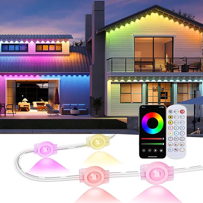 Permanent Outdoor Lights with App &P67 Waterproof Smart Eave Lighting, with App/Remote Control Eaves Light, DIY LED Scenes Modes for House Roof Decor,Christmas,Party,All Holiday and Daily.