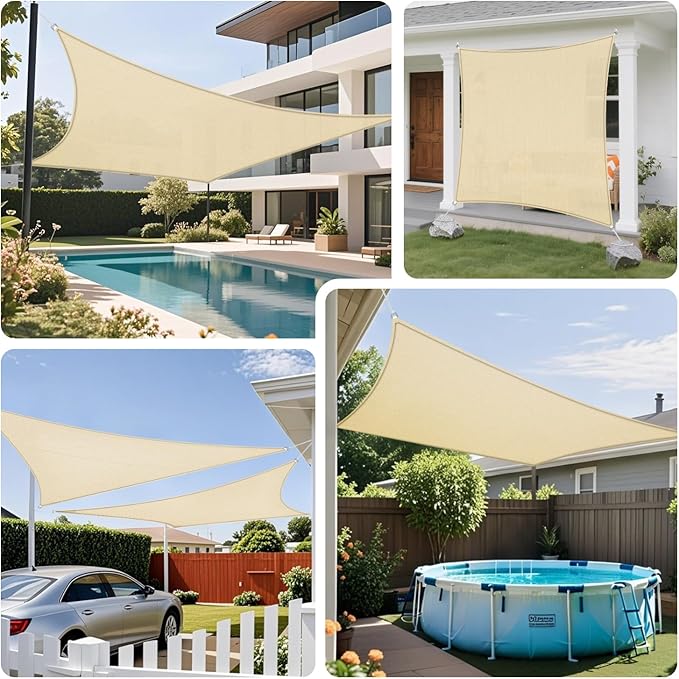 Sun Shade Sail 6'x14' Rectangle Shade Cloth for Garden, Permeable Shade Canopy Outdoor Patio Covers for Pergola Backyard Deck Outside Activity, Beige