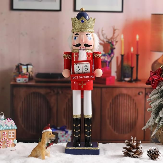 Christmas Nutcracker Decorations Nutcracker Figure 15 Inch Wooden Nutcrackers Collectible Ornament Nutcracker Soldier for Table Desktop Home Christmas Decor Xmas Indoor Decor Countdown