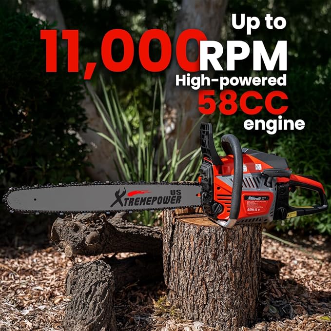 XtremepowerUS 22 Gas Chainsaw 58cc Gas Engine Wood Cutting Aluminum Gasoline Gas 2-Stroke Chainsaw Cutting Wood Cutter Industry Engine Motor EPA