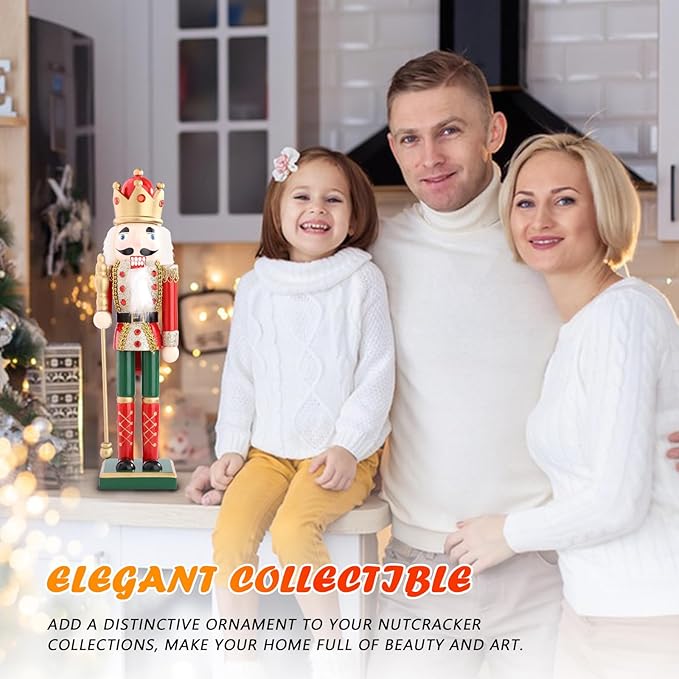 Christmas Nutcrackers Figure 15Inch 1PCS Wooden Nutcracker Ornament Nutcracker Christmas Decoration Figures for Desktop Home Decor Kids Gift Red