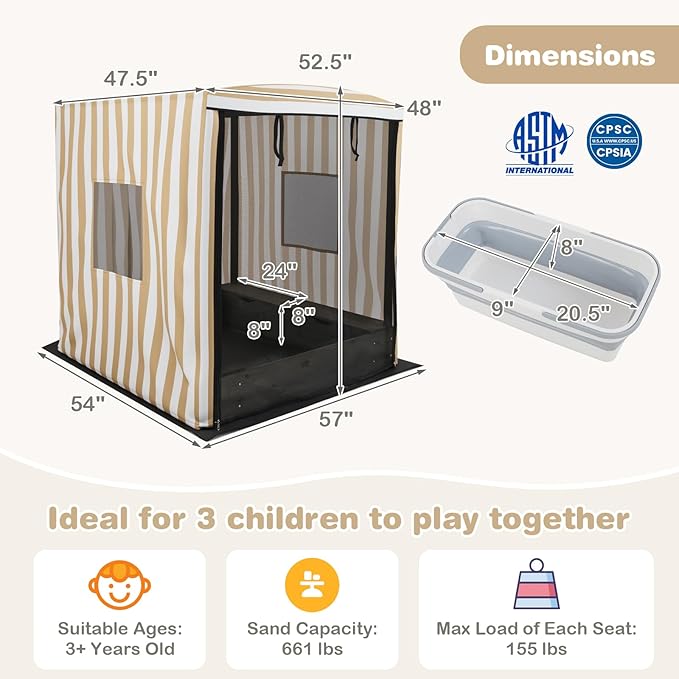 Costzon Kids Wooden Sandbox with Canopy, Large Sand Pit w/Mesh Door, Windows, Bench Seats, Foldable Storage Box & Bottom Liner, Outdoor Playhouse for Children 3+ Years Old (Pink&White)