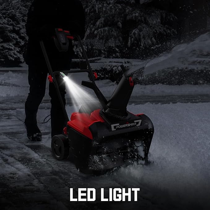 PowerSmart 21" Electric Snow Blower,15 Amp Motor, 2100 RPM, 30 ft Throwing Distance, LED Light for Enhanced Visibility, Corded Design