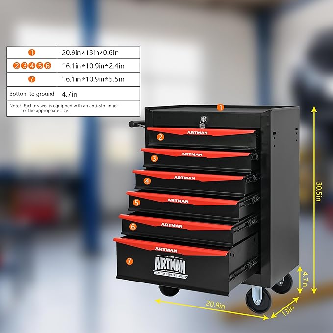 RYH 6 Drawers Rolling Tool Chest - Heavy Duty Mobile Tool Cart with Locking Wheels & Ball Bearing Drawers£¬30.5 H x 20.9 W x 13 D, Garage Tool Storage Cabinet (Black, 6 Drawers)