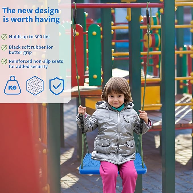 Heavy Duty Swing Seat, Non Slip Tree Swing Set with Adjustable Rope, Playground Swing Set Accessories for Kid Indoor Outdoor Backyard (Blue)