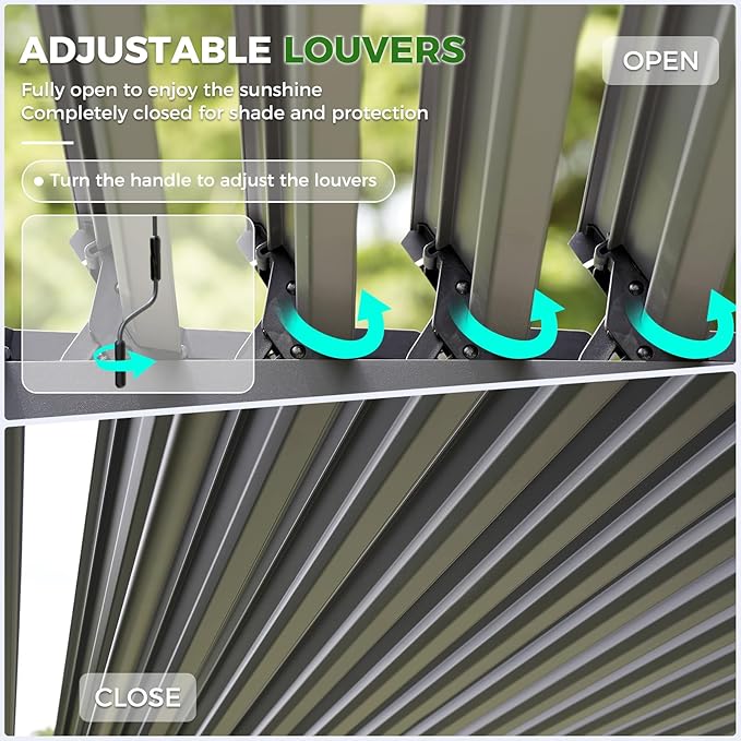 Grand Patio Outdoor 10x13 Aluminum Pergola with Adjustable Louvers and Integrated Drainage System – Outdoor Patio Canopy, Easy Assembly, Carbon