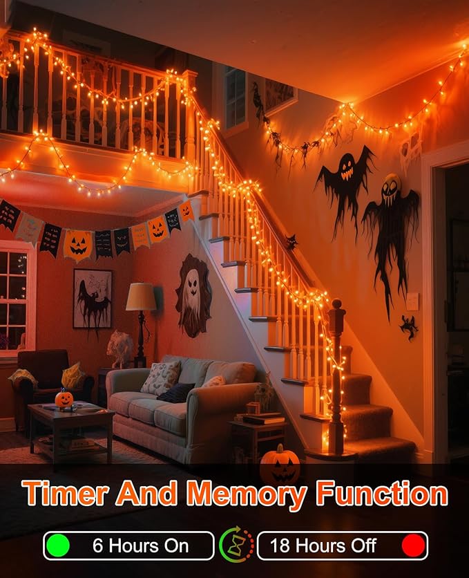 40FT 120 LED Christmas Lights Outdoor, Orange Christmas String Lights Waterproof, 8 Modes Connectable Christmas Tree Lights for Indoor Bedroom Xmas Tree Garden Holiday Decorations
