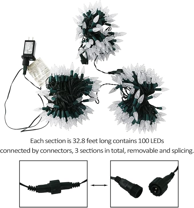 AWQ 300LED 108 FT C6 Christmas String Lights Plug in Fairy Twinkle String Lights 8 Modes Timer Function Waterproof Extendable for Indoor Outdoor Wedding Party Christmas Decoration (300, White)