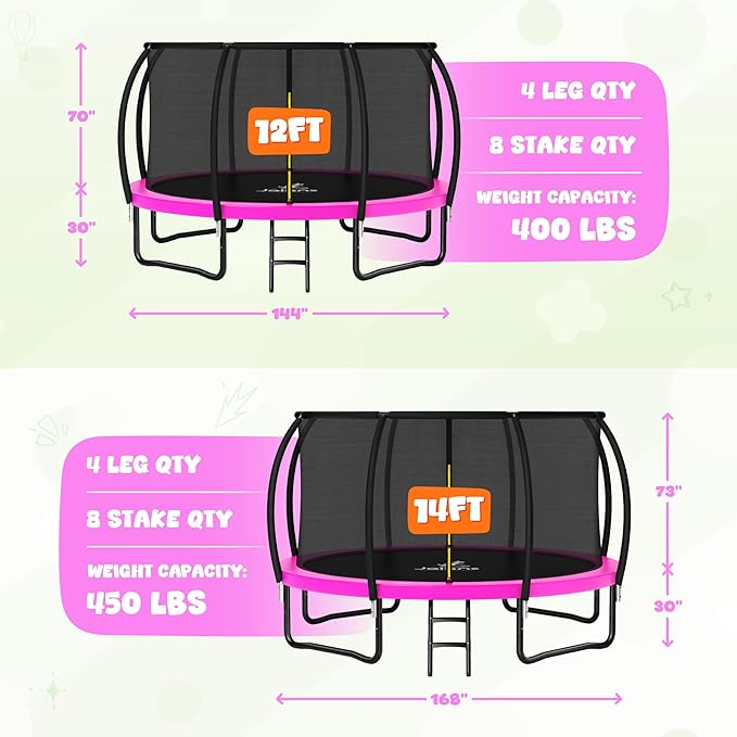 Trampoline 8FT 10FT 12FT 14FT 15FT 16FT, Recreational Trampolines with Enclosure Net and Ladder, Outdoor Anti-Rust Trampolines for Kids and Adults, ASTM Approved