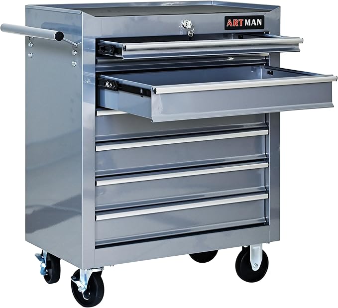 RYH 7 Drawers Rolling Tool Chest & Tool Box on Wheels | Heavy Duty Metal Cart with Ball Bearing Drawers | Fits US General Tool Box for Garage Storage (Silver, 7 Drawers£¨29.9 H ¡¿ 24.2 W ¡¿ 12.9 D)
