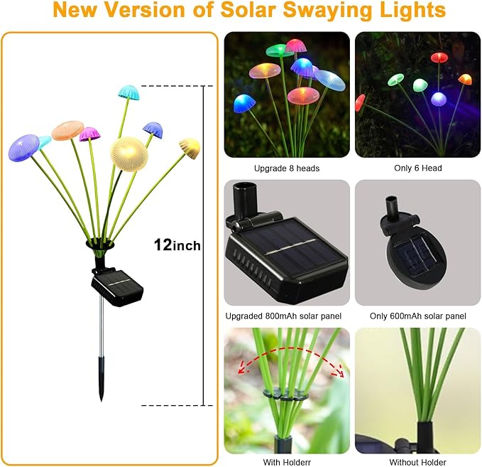 2 Pack 16 LEDs Solar Garden Lights, Upgraded 8 Modes Solar Lights Outdoor, IP65 Waterproof Christmas Light, Mushroom Outdoor Decor for Garden, Yard, Patio, Pathway (Multicolor)