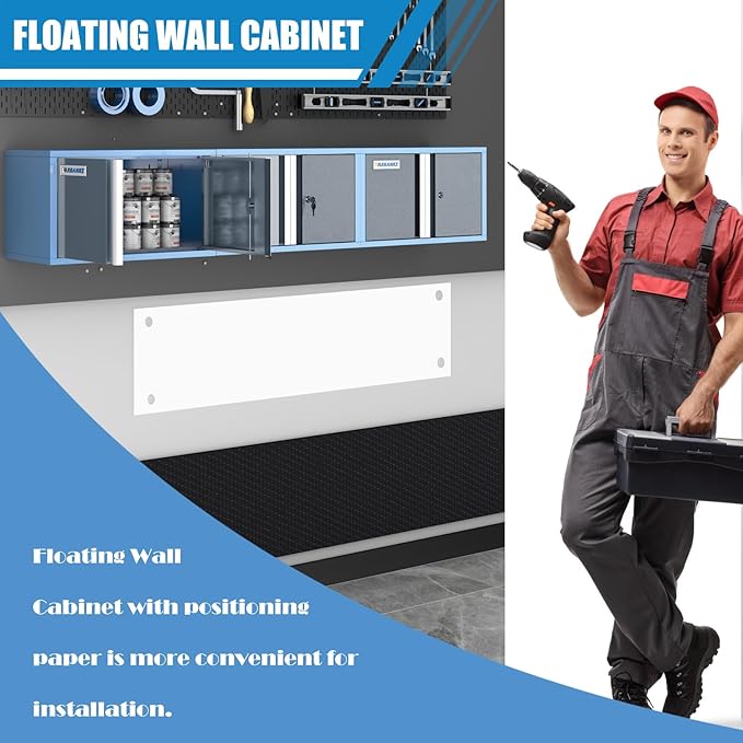 LARBANKE Metal Wall Cabinet with 2 Door,Lockable Floating Wall Storage Cabinet for Garage,Basement and Ware House,Metal Wall Cabinet with Positioning Paper,Assembly Required