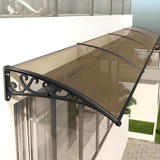 Patio Awning Canopy for Doors & Windows - Polycarbonate UV Rain Snow Shield, Weatherproof Outdoor Overhang Cover with Hollow Sheet Design, Entryway Protection