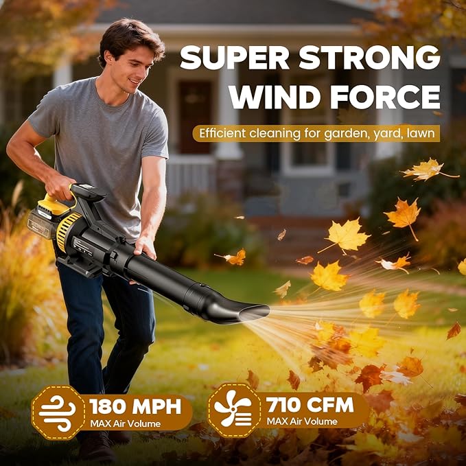 Cordless Leaf Blower Compatible with Dewalt 20V MAX Battery (NO Battery), 710 CFM/180 MPH Brushless Electric Leaf Blower with Shoulder Strap, 3-Speed Modes, Handheld Blowers for Lawn Garden Yard Care