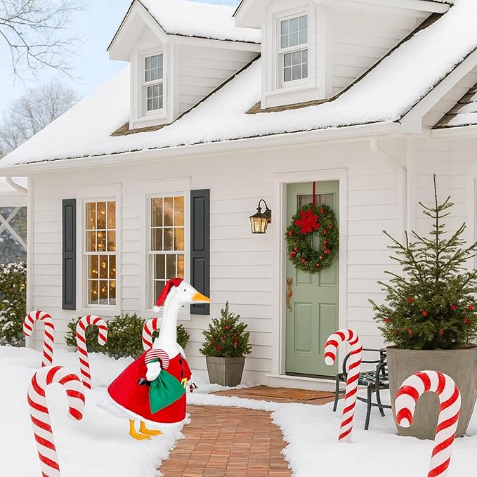 Christmas Santa Porch Goose Outfits Christmas Lawn Goose Clothes Fits 23" Cement Plastic Goose Statue for Xmas Outdoor Garden Yard Patio Art Decoration