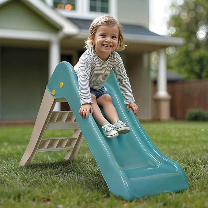 Dolu My First Garden Slide Kids Indoor Outdoor Playground Play Equipment, Durable Plastic Climber Step Toy, Ages 2 to 6, Green/White