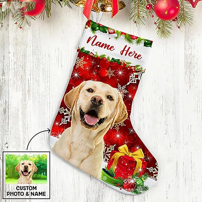 LOVELYPOD Christmas Stockings Personalized with Name, 19" Christmas Stocking Custom Photo Christmas Stocking 2023, Xmas Stocking Holiday Christmas Decoration Gifts for Family Kids