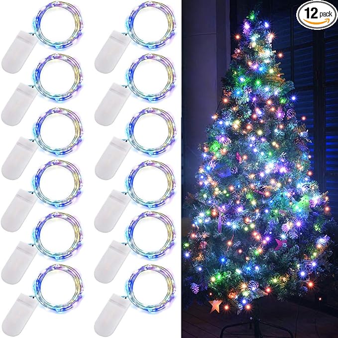 Colored Fairy Lights Mini Lights Battery Operated, 12-Pack 7ft 20 Small LED Lights for Crafts, Multi Colored Mini String Lights for Mason Jar Bedroom Wedding Party Table Christmas Decoration