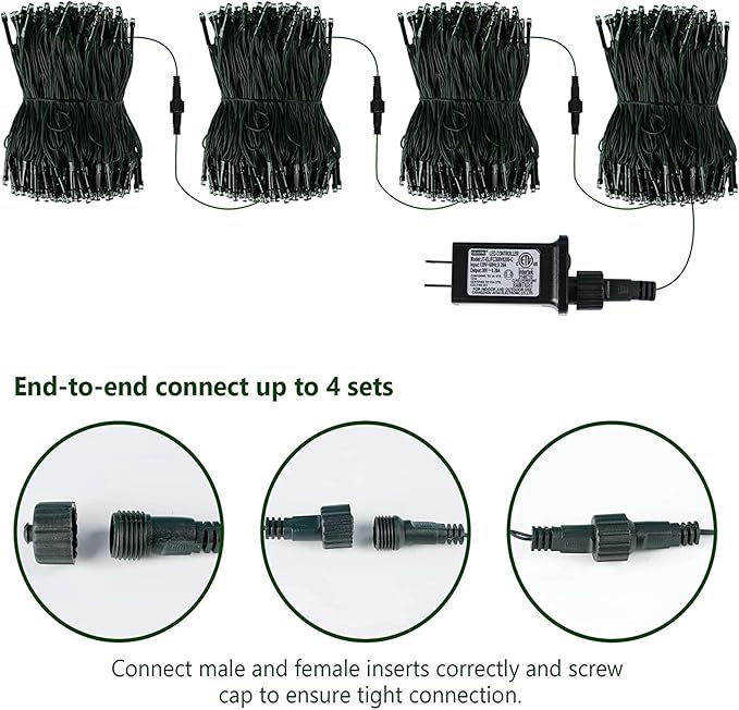 kemooie 300 LED Green Christmas Lights, 99 FT 8 Twinkle Modes Connectable Plug in Green Wire String Lights, Waterproof Christmas Lights for Party Irish St Patrick's Day Xmas Decorations