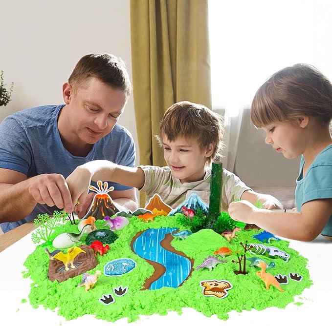 Sensory Bin, 49 Pcs Dinosaur Sandbox Kits with 2.2lb Magic Sand & Dinsoaur Figures, Play Sand Art Kit for Boys Girls Toddles Sensory Bins Sand Toys Birthday Gift Dinosaur Party Favors