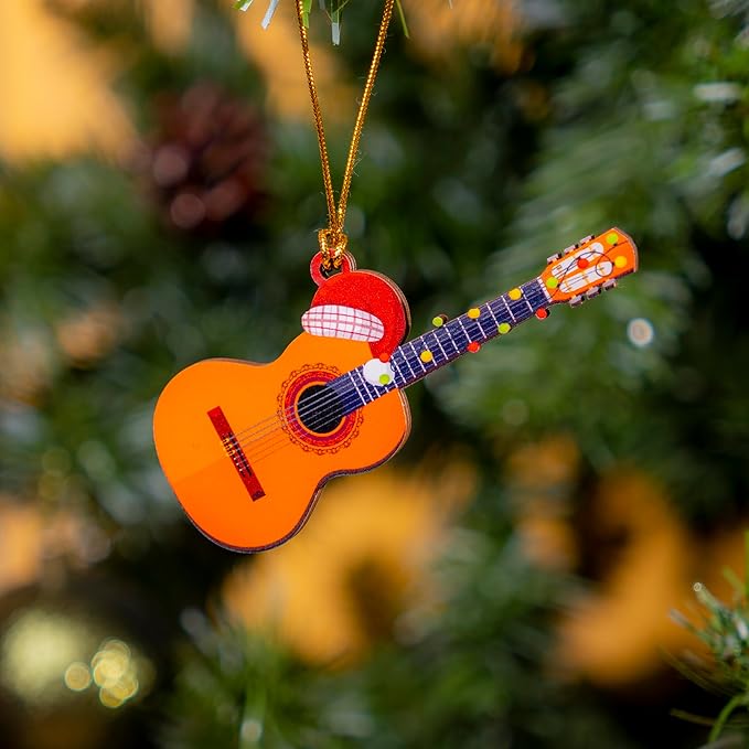 Guitar Ornament – Christmas Tree Ornament for Guitar Players, Wooden Guitar Christmas Ornament Gift for Men, Gifts for Guitar Lovers