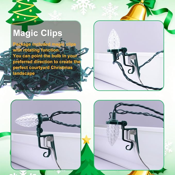 C9 LED Outdoor Christmas Lights,C9 String Lights with Quick Clips,for Xmas House Roof Gutter,Plug in & Connectable,66FT 100 Light,Blue & White