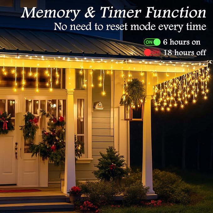 65FT 640 LED Christmas Lights Outdoor - Plug in Waterproof String Lights for Outside with 120 Drops & 8 Modes, Icicle Twinkle Curtain Lights for Holiday, Party, Garden, Patio Decor(Warm White)