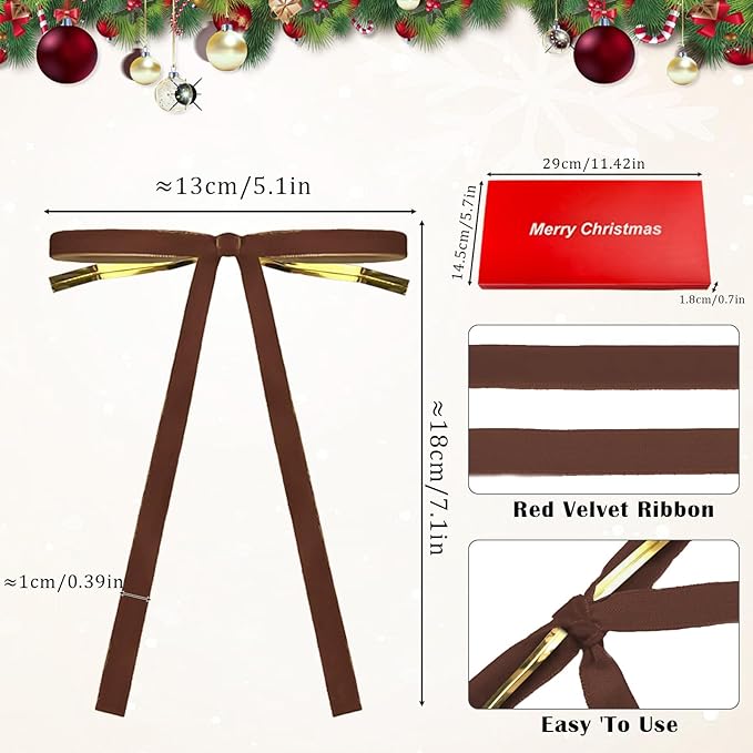24 Pcs Velvet Bows for Christmas Tree Ribbon Bows for Home Tree Garland Wreath Indoor Rustic Crafts Gift Xmas Decorations Holiday Wedding Outdoor (Camel)
