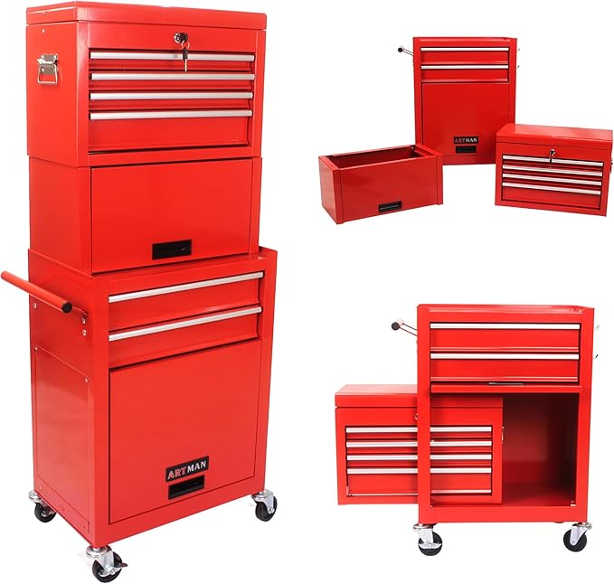 RYH 4-7 Drawers Rolling Tool Chest & Tool Box on Wheels | Heavy Duty Metal Cart with Ball Bearing Drawers | Fits US General Tool Box for Garage Storage (Red, 6 Drawers 3 in 1/51.99 H ¡¿ 20.87 W)