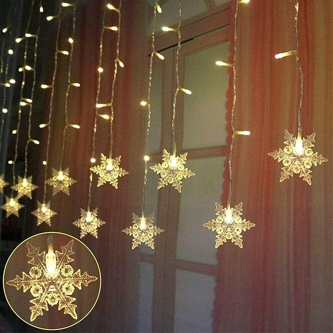 LED Christmas Curtain Lights,Snowflake Lights Decorations with Remote Control,USB Powered 24 Snowflakes 120 LEDs Window String Lights with 8 Modes Decor Christmas Wedding Party Wall Home Decor
