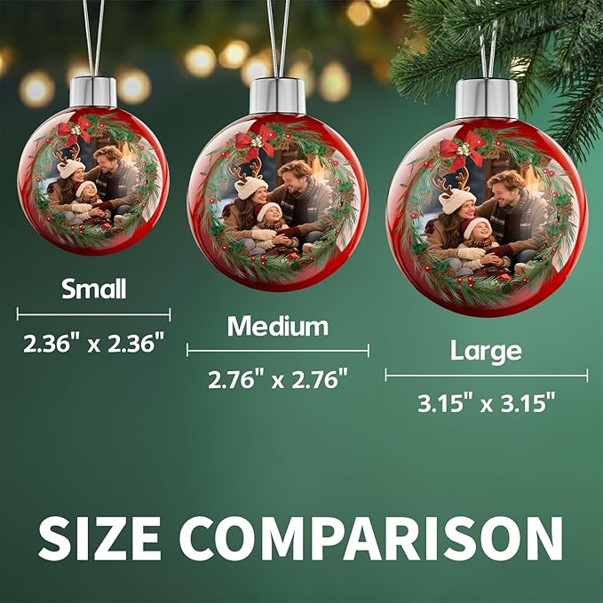 Bemaystar Personalized Christmas Ornaments 2025 - Custom Christmas Ball Ornaments, Customized Double-Sided Photo Ornament, Custom Ornament for Christmas Tree, Xmas Gifts for Mom, Dad, Kids, Pets