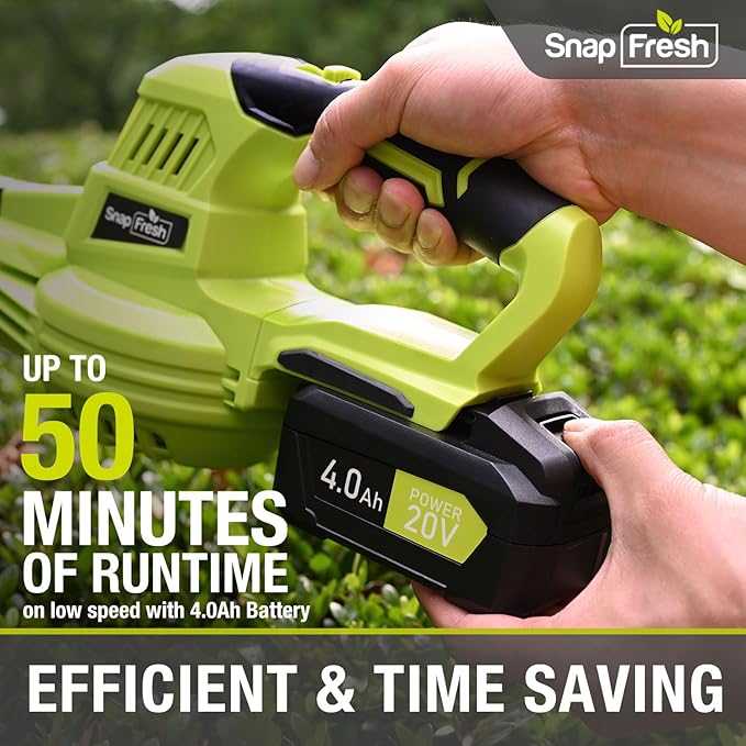 SnapFresh 20V Leaf Blower Cordless - 4.0Ah Battery Electric Leaf Blower with Fast Charger - Lightweight & 2-Speed - Battery Powered Leaf Blowers for Lawn Care, Patio Yard Sidewalk - 130 MPH 140 CFM