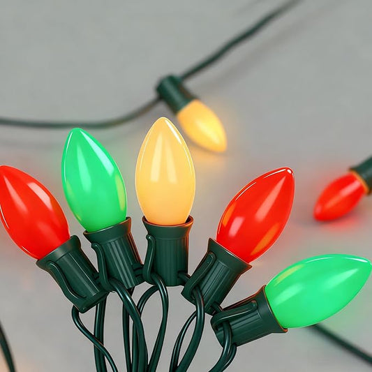50Ft C9 LED Christmas Lights Outdoor, Vintage Christmas String Light Plug in with 52 Shatterproof C9 Red White Green Bulbs Christmas Decorations Lights for Indoor Christmas Tree Patio Roofline Party