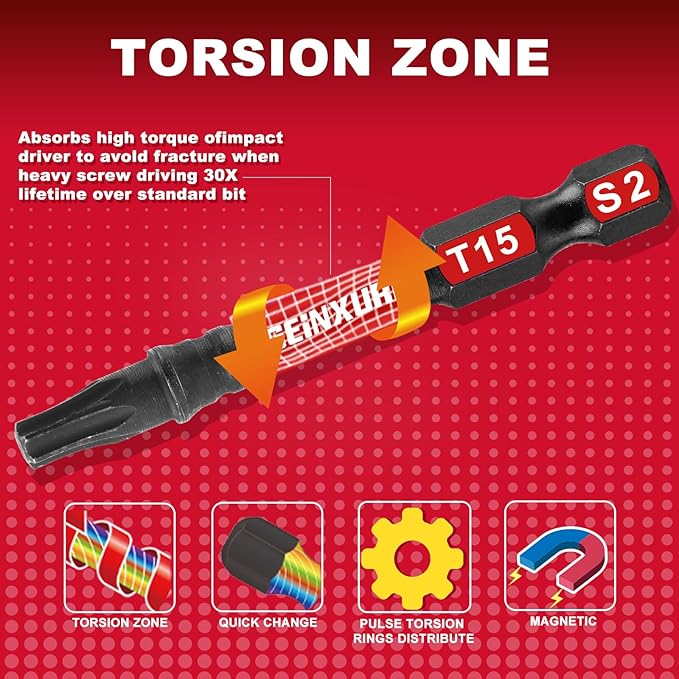 10Pieces 2 In. T15 Impact Tough Magnetic Screwdriver Bit Set, #15 Torx Head Power Bits, S2 Alloy Steel Star Bits with Storage M-Box