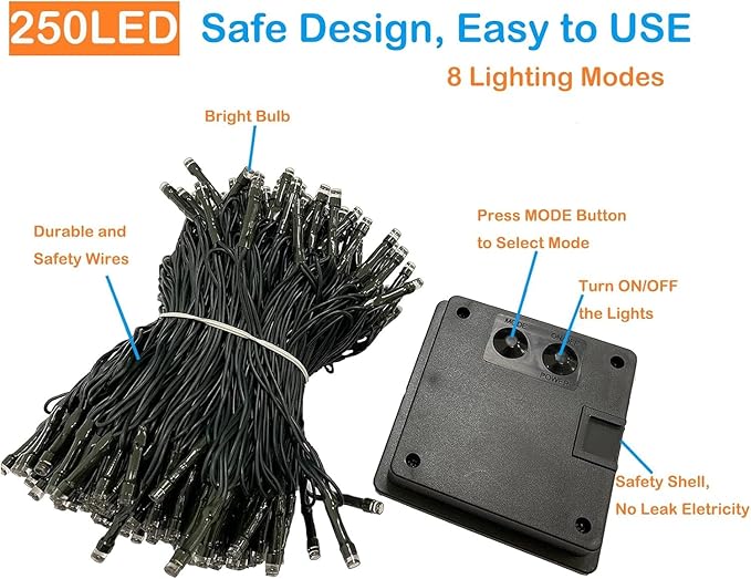 Upgrade 4Pack 400LED Solar String Lights for Outside, 132FT Solar Christmas String Lights Outdoor with 8 Modes, IP65 Waterproof Outdoor Twinkle Light, Garden Xmas Tree Christmas Decoration, Multicolor