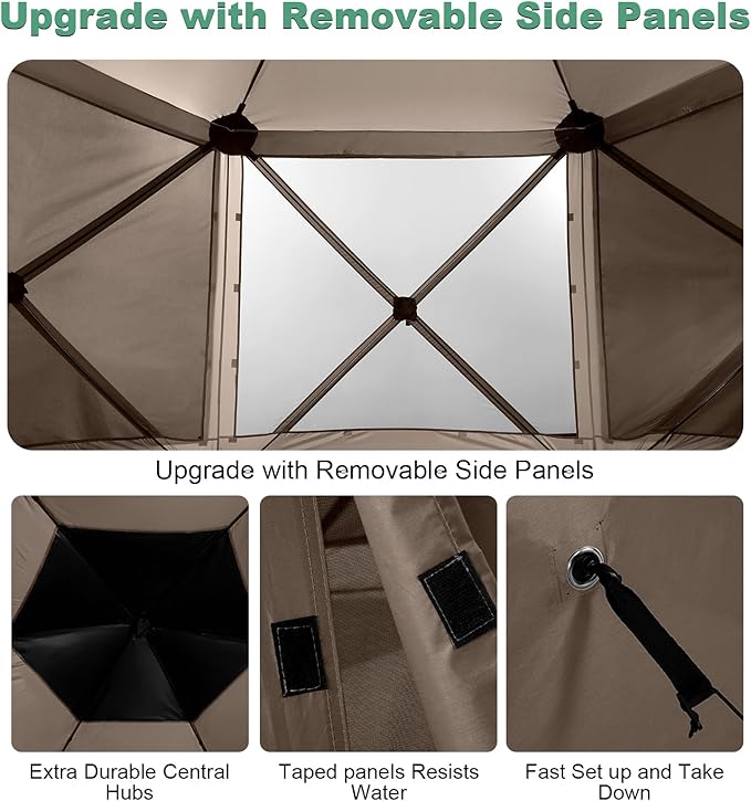 COBIZI 12x12ft Pop up Canopy Tent Gazebo on Clearance Screen Tent, Outdoor Screened Gazebo with Sidewalls, Portable Screen House for Camping with Carrying Bag and Ground Stakes, Brown(Upgraded 2.0)