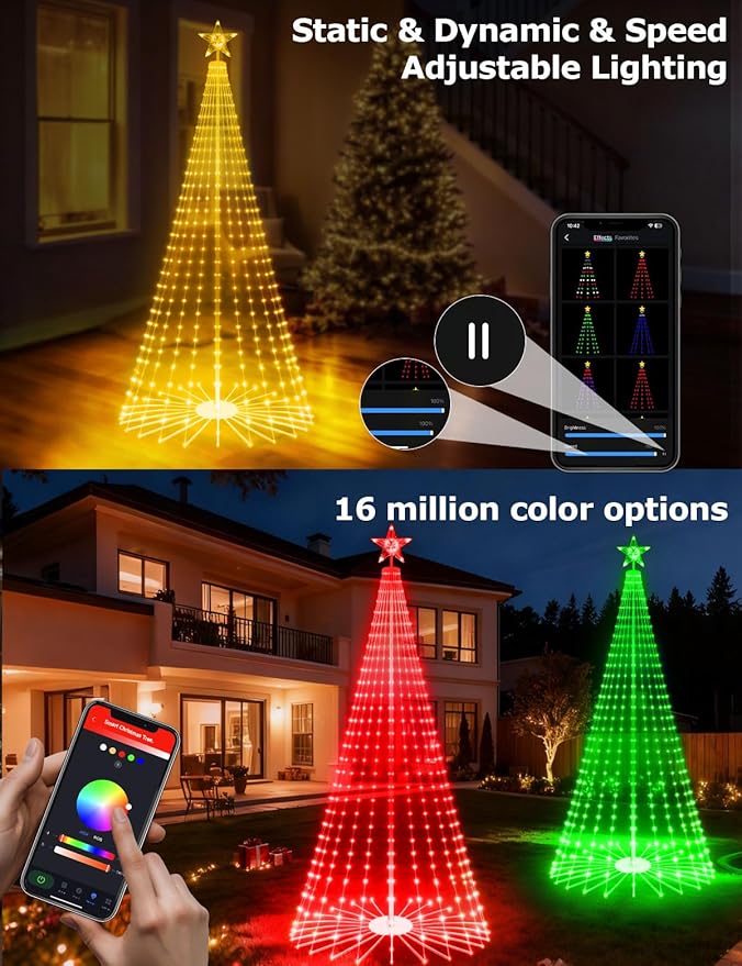 9FT Outdoor Christmas Tree Smart RGBW Christmas Tree with 460 LED Lights App and Remote Control, DIY Multi-Color Lightshow LED Christmas Cone Tree, Timer Music Sync, Christmas New Year Decoration