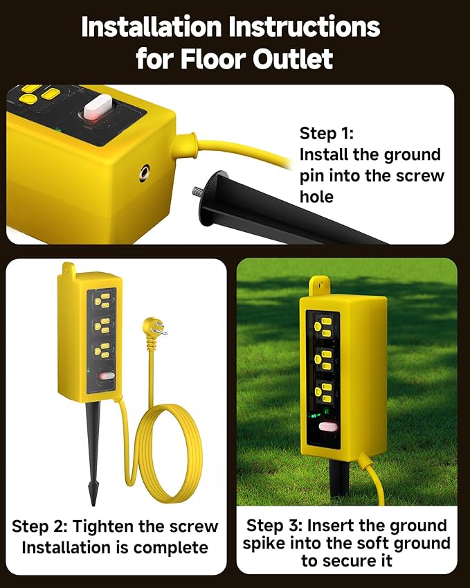 IP66 Outdoor Power Strip Waterproof,Heavy Duty Surge Protector, 25 FT Extension Cord, All-Weatherproof,6AC, Suitable for Outdoor, Work Room, Patio Gardens, Pool Parties,Yellow