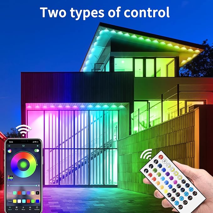 295ft permanent outdoor light, RGB Smart outdoor eave lights with APP & Remote Control,timed Music synchronisation IP67 waterproof LED eave light,suitable for party,Halloween,Christmas,rooftop,garden