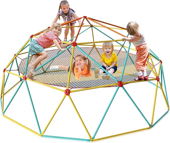 10FT Climbing Dome with Climbing Cargo Net, Outdoor Jungle Gym for Kids- Supports 1000LBS-Anti-Rust Metal Outdoor Play Structure ASTM Approved, Easy Assembly