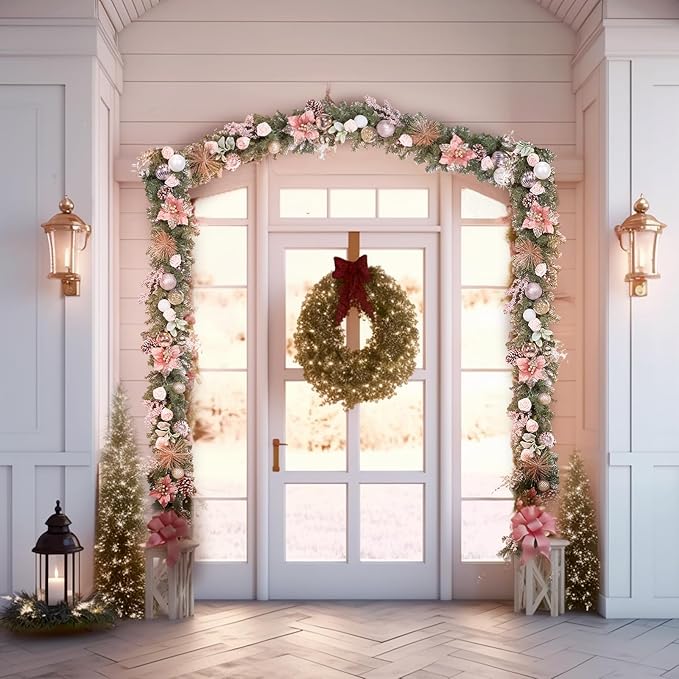 WBHome Pre-lit 6 Feet/72 Inch Christmas Garland, Rose Gold Lighted Garland with 35 LED Lights for Indoor Outdoor Xmas Decor Holiday Decorations, Battery Operated (Batteries NOT Included)
