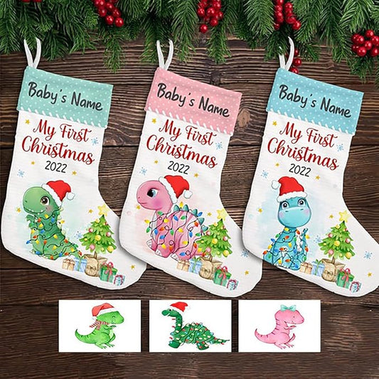 LOVELYPOD Christmas Stockings Personalized with Name, 19" Christmas Stocking Baby Boy Girl First Christmas Dinosaur Stocking 2023, Xmas Stocking Holiday Christmas Decoration Gifts for Family Kids