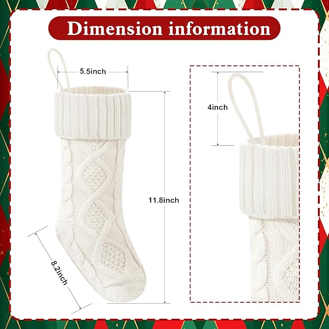 Christmas Stockings 18 Inches,Long Knitted Socks Christmas Decoration Hanging Stocking Fireplace Xmas Tree Stocking for Home Family（4 White）