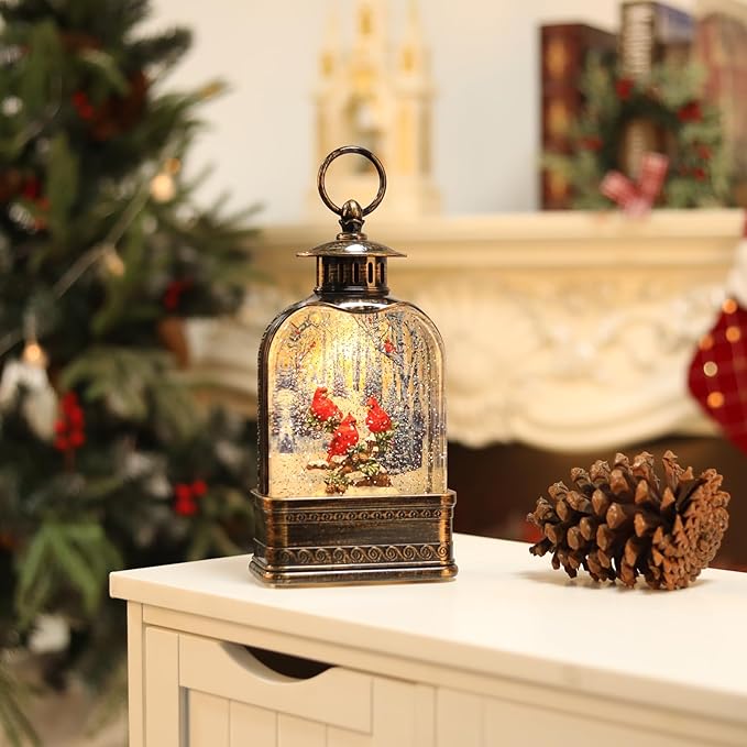 11Inch Christmas Snow Globes Cardinal Gifts, Musical Cardinal Snow Globe Glitter Light Up, Christmas Decorations Indoor 6H Timer Red Cardinal Christmas Decor for Women