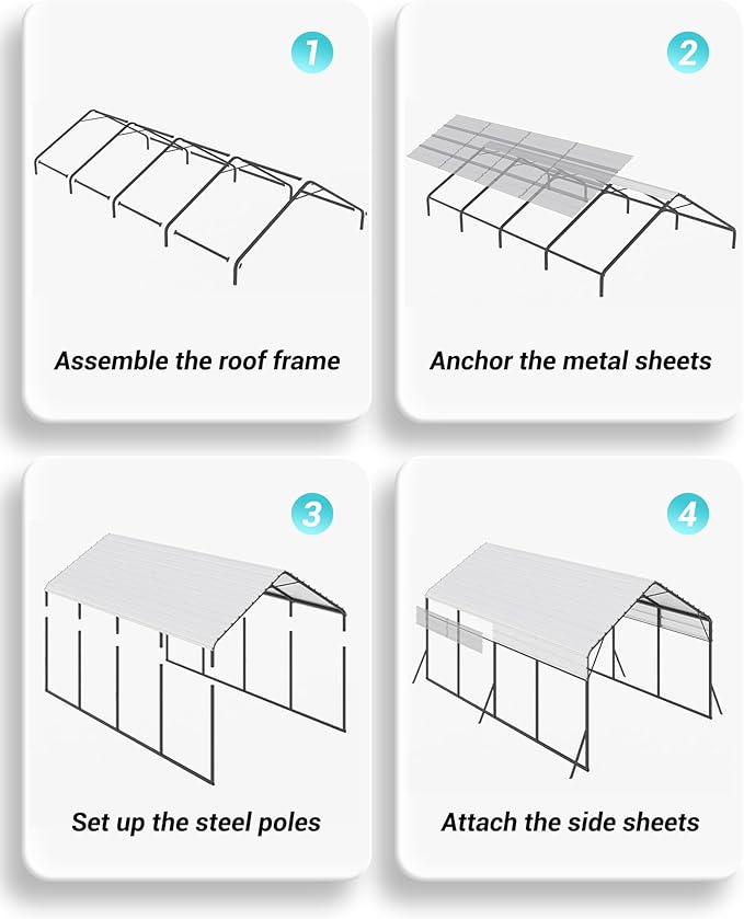 13x21 FT Metal Carport Heavy Duty Car Ports Reinforced Frame, Galvanized Steel Roof and Enhanced Base All-Weather Outdoor Oversized Shelter for Cars, Bass Boats, Full-Sized Pickup Trucks, Tractors