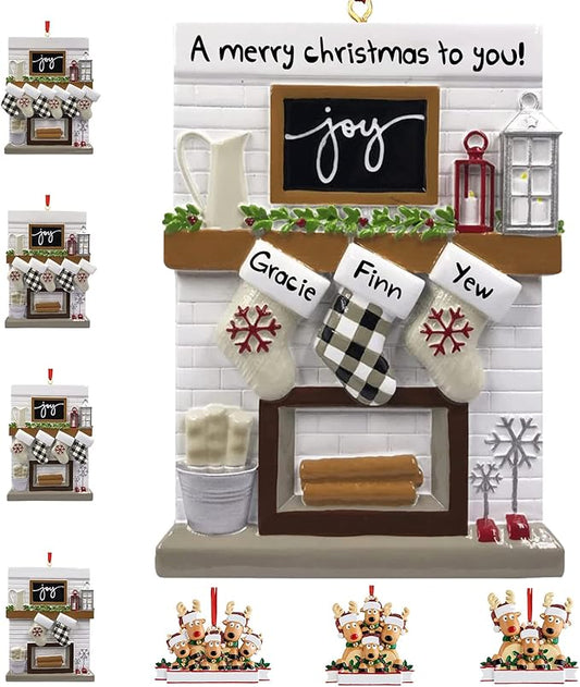 Personalized Christmas Ornaments 2023 Fireplace Mantle Family of 2/3/4/5/6 Custom Joy Family Members' Name for Xmas Tree Decorations Customized New Year Keepsake Family Ornament（Family of 3）